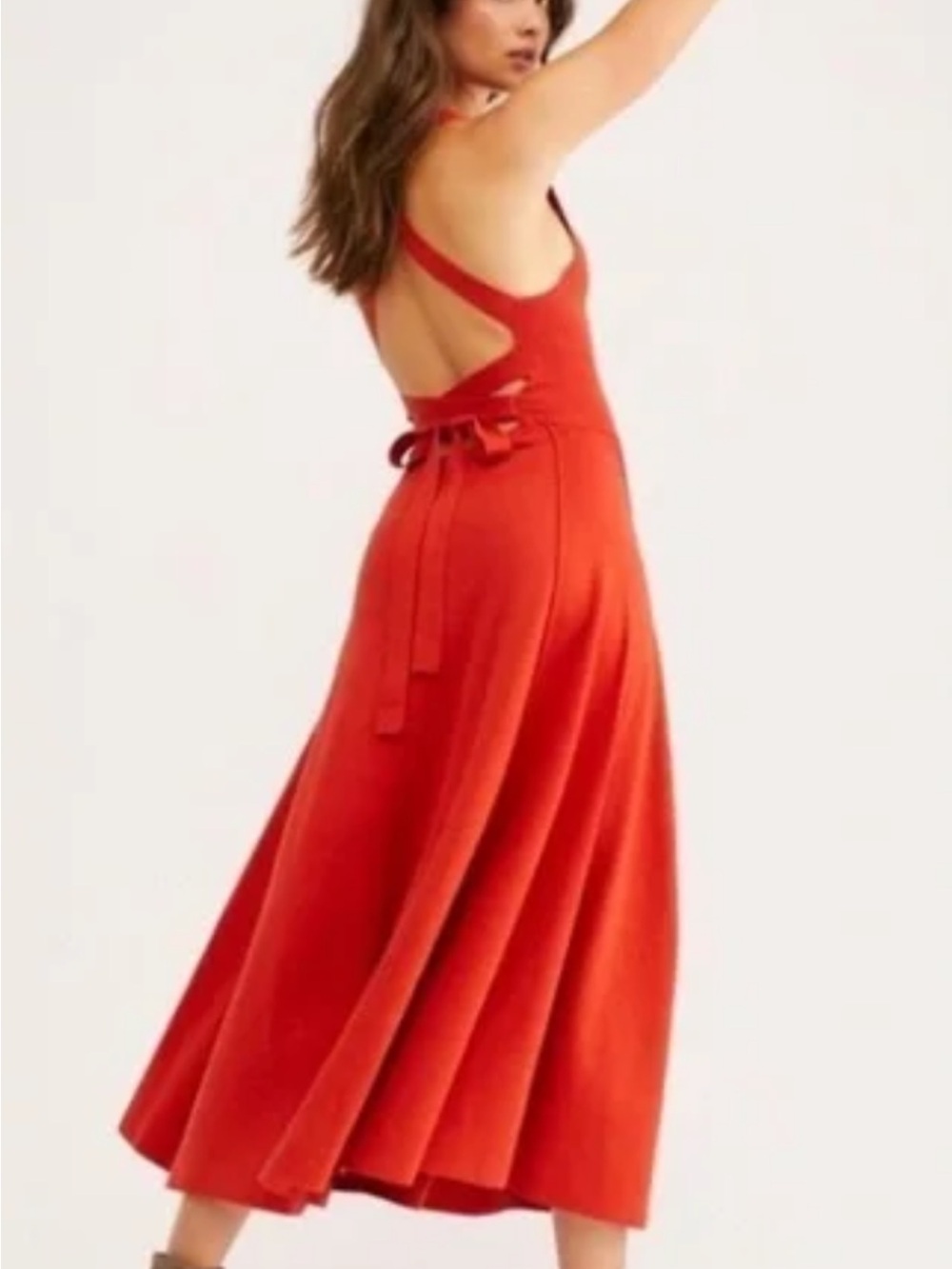 Free People Dreamer Red-Orange Midi Dress with Straps XS